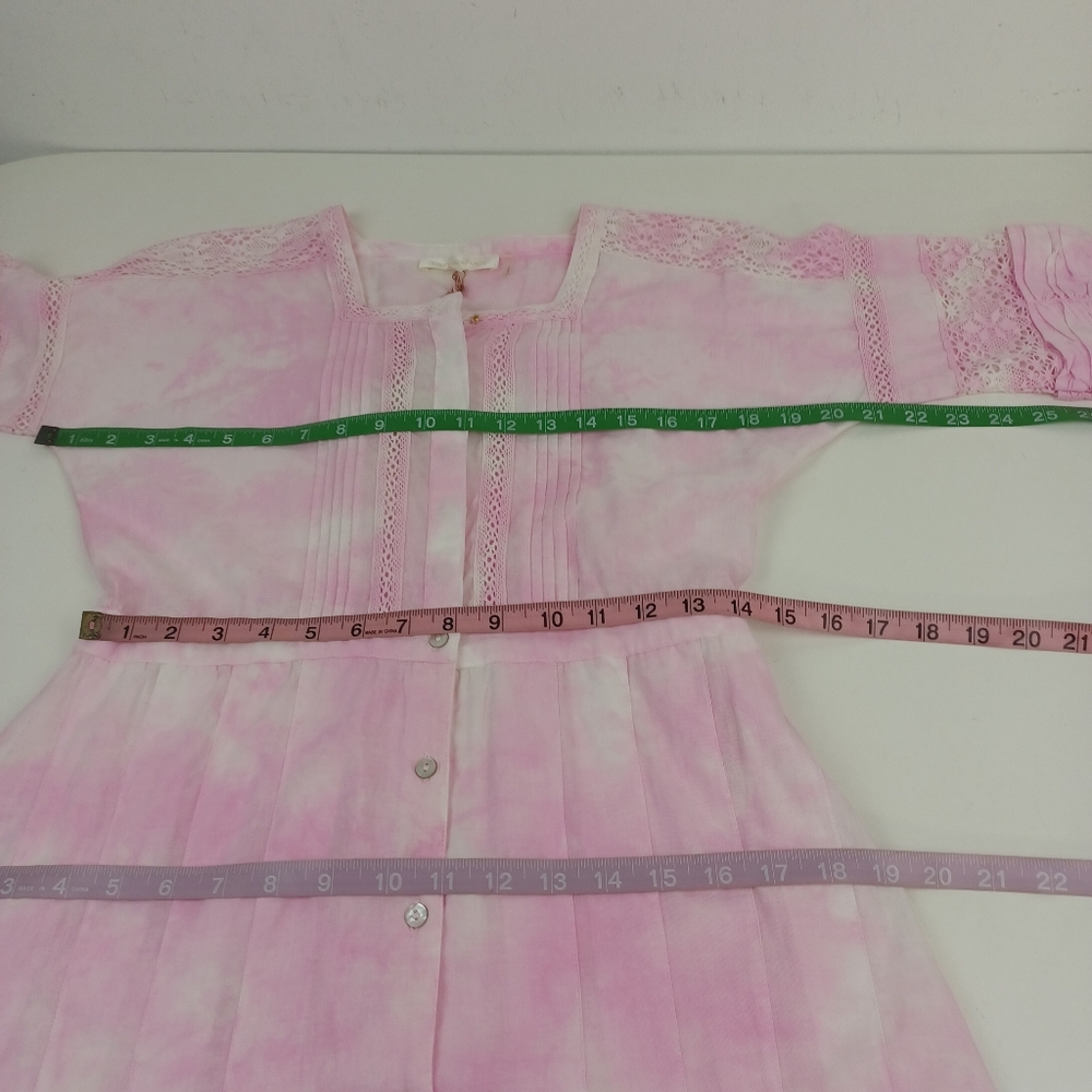 LoveShackFancy Edie Dress Size XS Women Feminine Cotton Tie Dye In Peony Pink - Picture 13 of 16